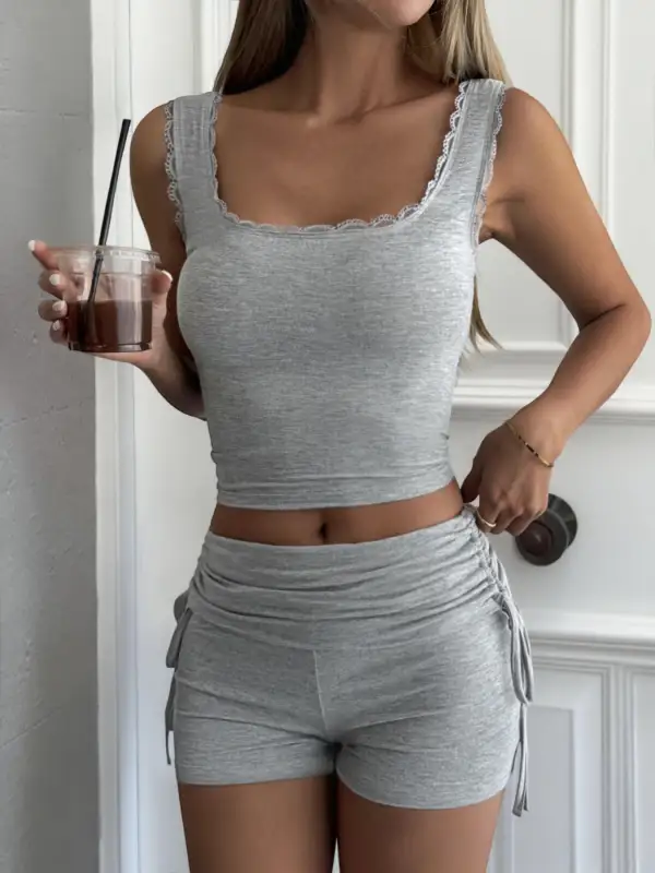 Lace Trim And Shorts
