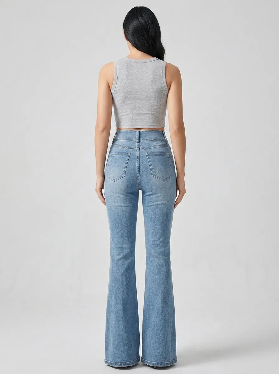 Women's Vintage Inspired Floral Embroidered Print High Rise Flare Jeans