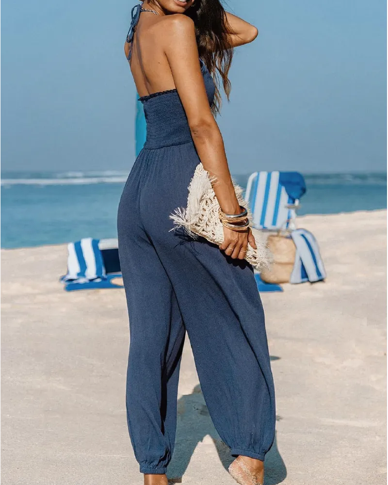 Wide Leg Halter Neck Jumpsuit