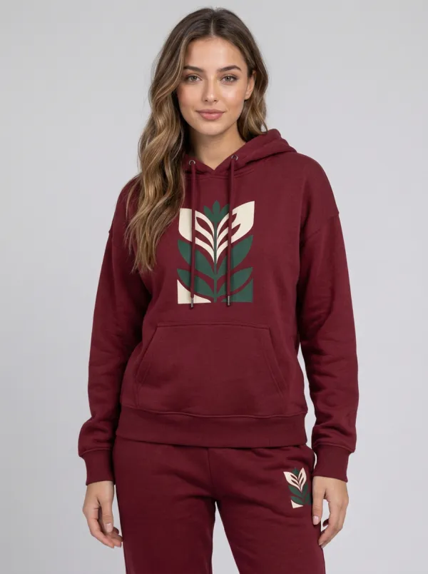 Women's Sage Green Tapered Pants Cuffed Pants Solid Hoodie & Pants Set