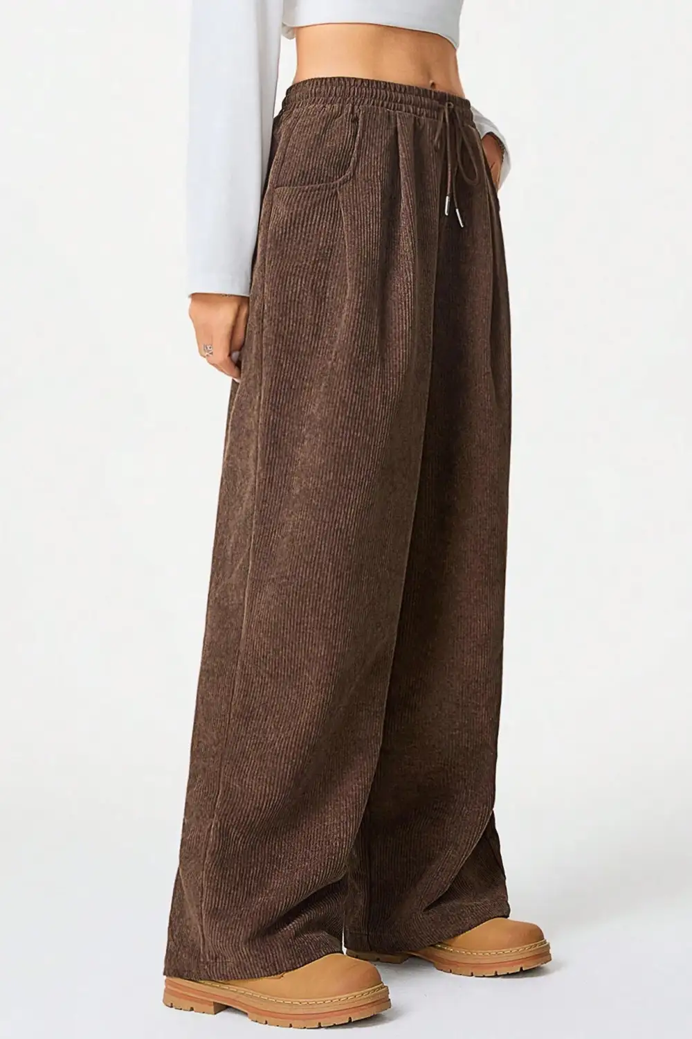 Relaxed Drawstring Wide Leg Flannel Pants