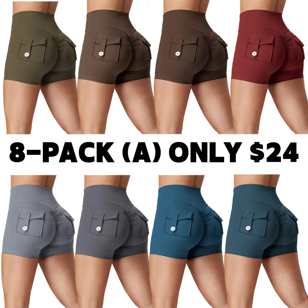 Scrunch Workout Shorts with Pockets Charm Gym Biker Shorts for Women High Waisted Yoga Booty Shorts elastic athletic