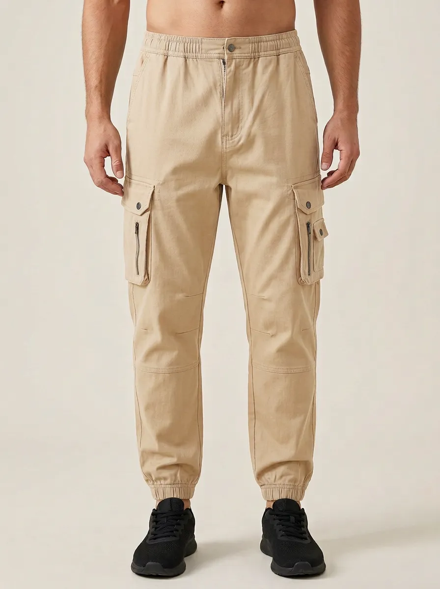 Everyday Multi-Pocket Elastic-Waist Men's Cargo Pants