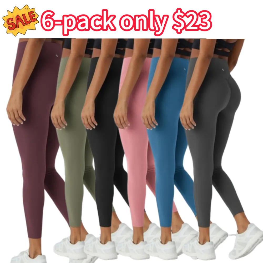 6-pack Women's UltraSculpt SoCinched High Waisted Scrunch Butt Lifting Tummy Control Side Pocket Training Leggings