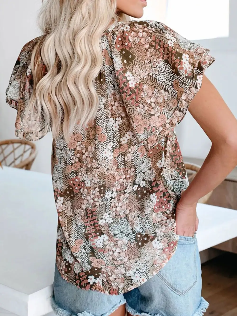 Floral Print V Neck Shirt Plus