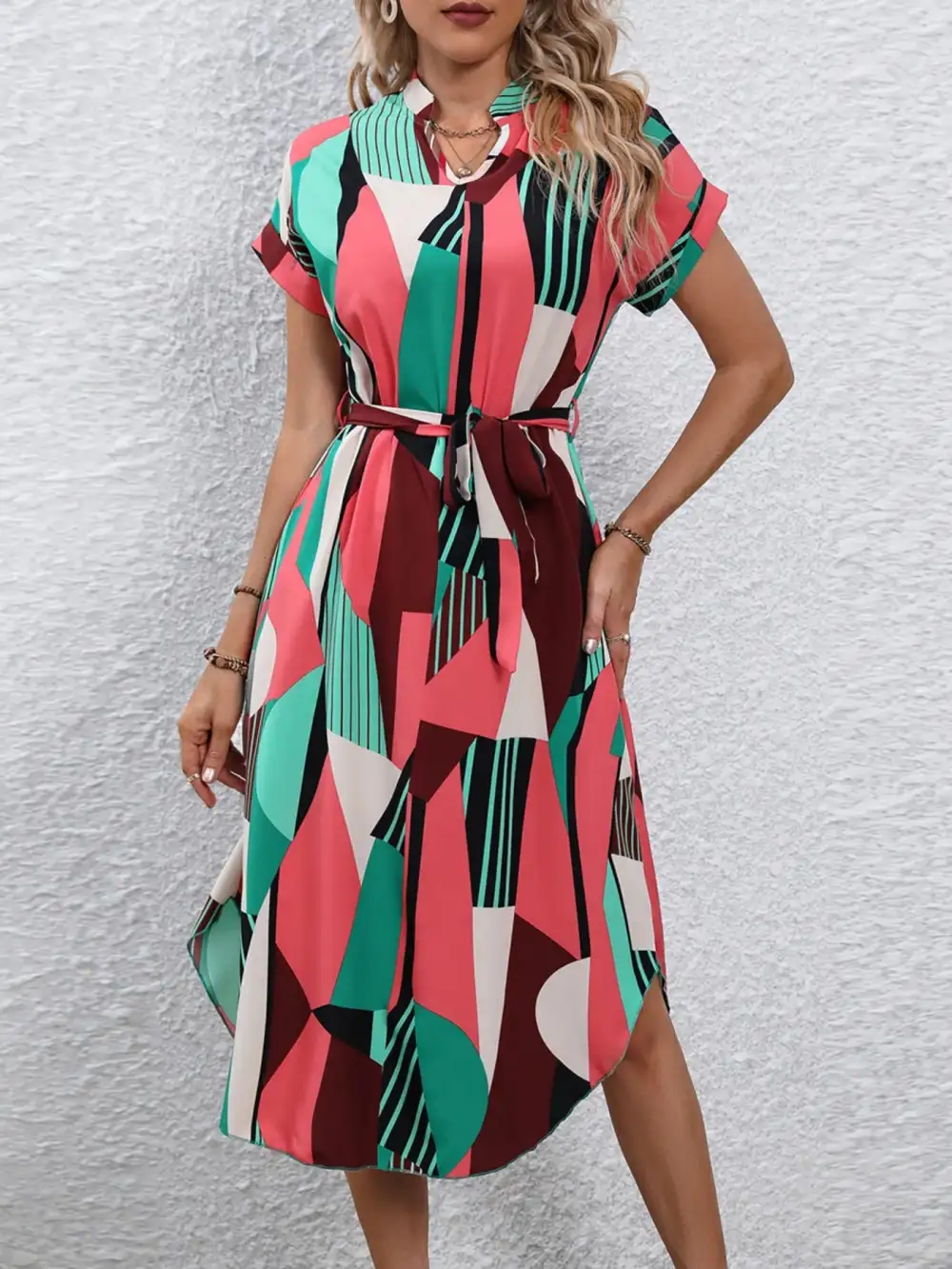 Easy Fit Tie Waist Short Sleeve Dress