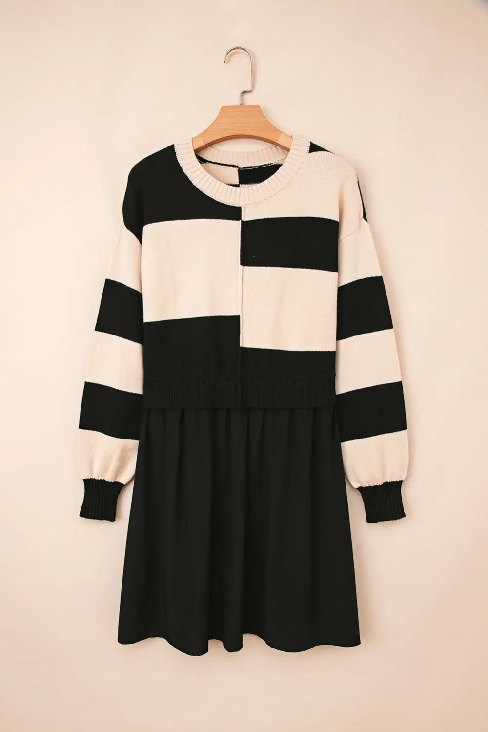 Striped Knit High Waist Sweater Dress