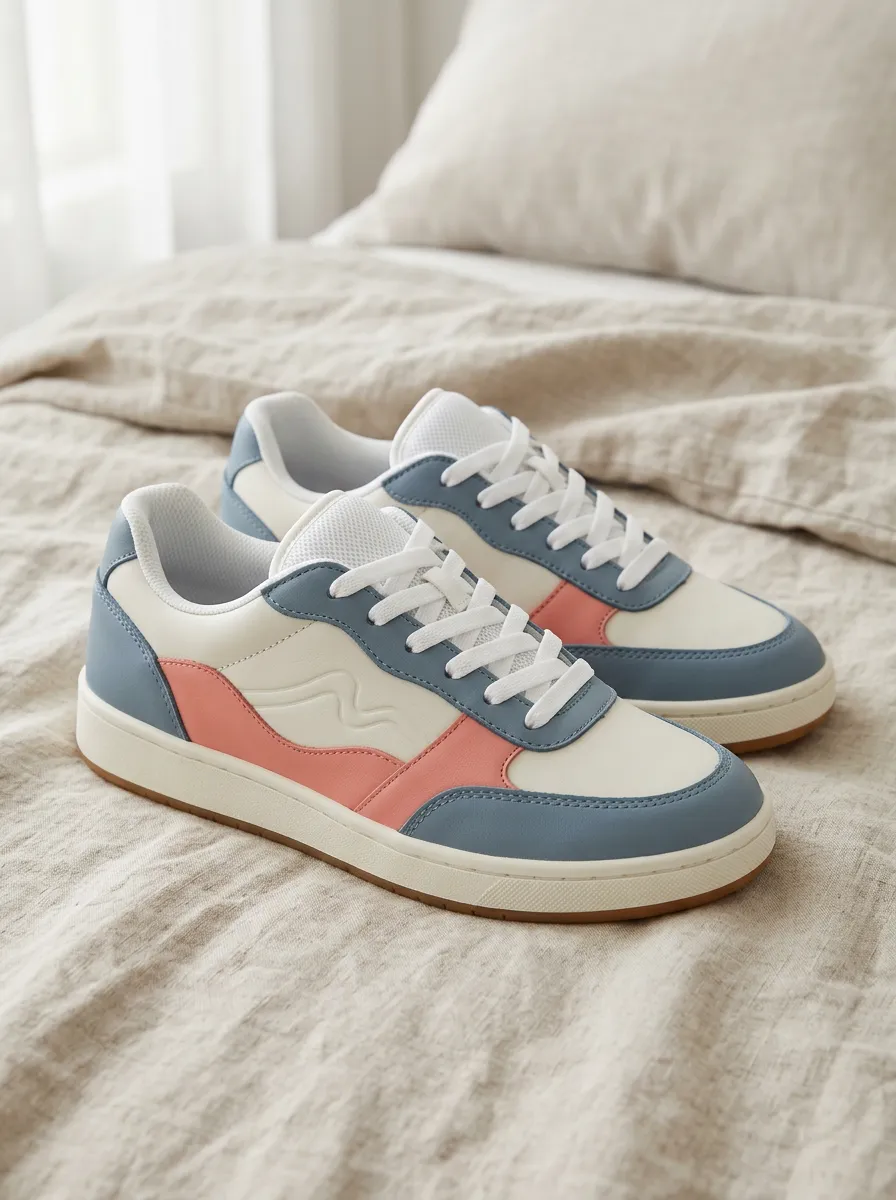 Women's Colorblock Pastel Blue and Pink Casual Printed Sneakers