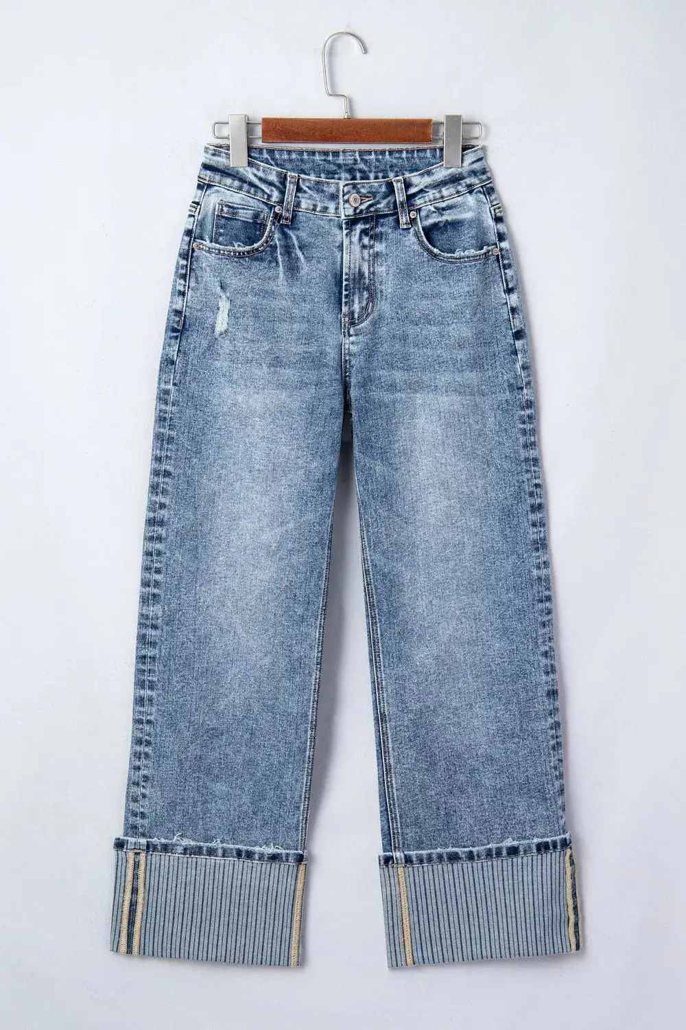 Distressed Washed Stretch Straight Leg Jeans
