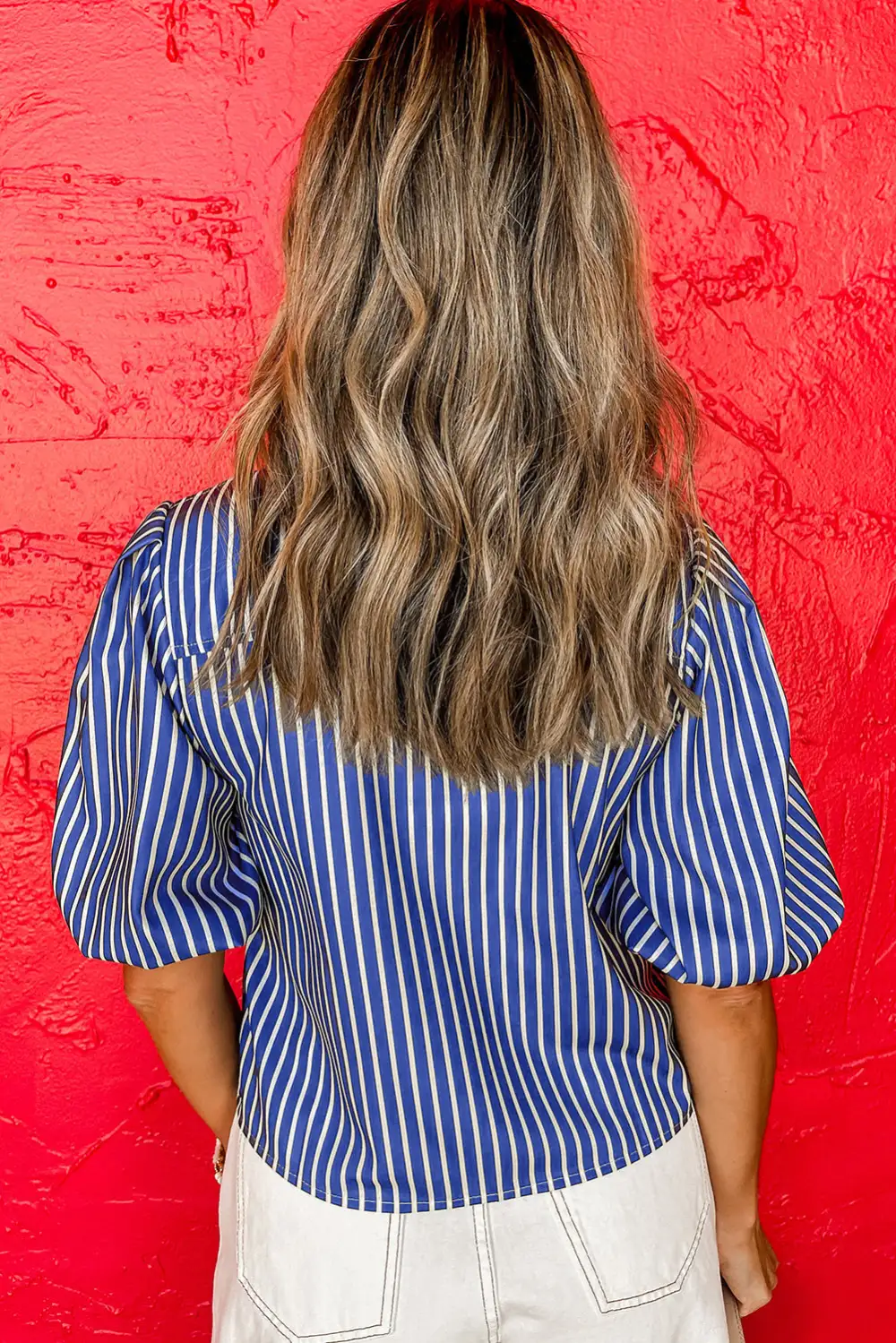 Striped Bow Detail Puff Sleeve Blouse