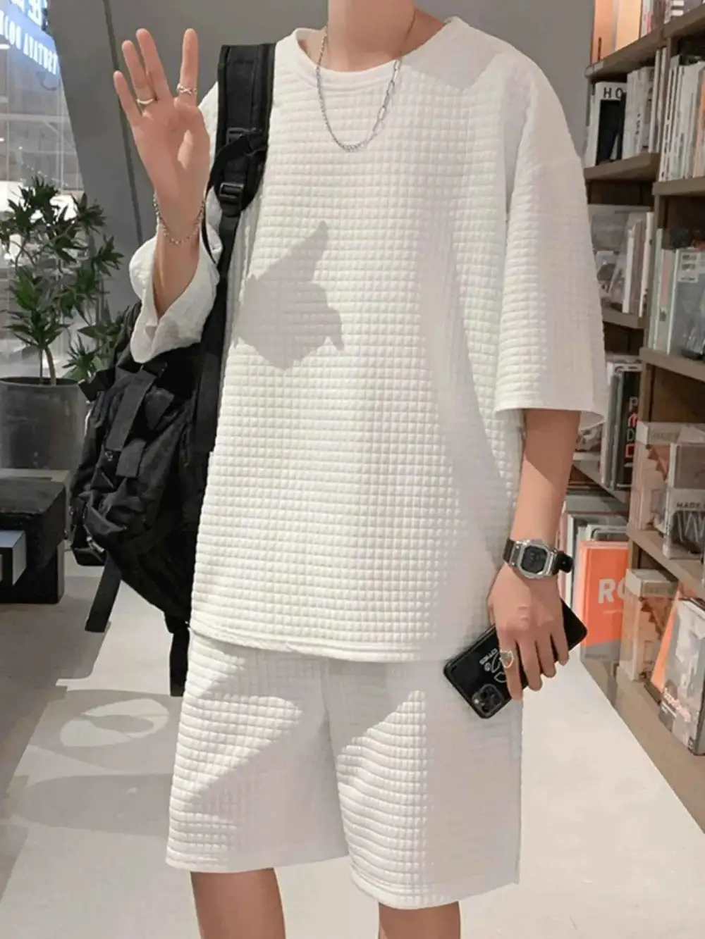 Textured Short Sleeve T-Shirt and Shorts Set