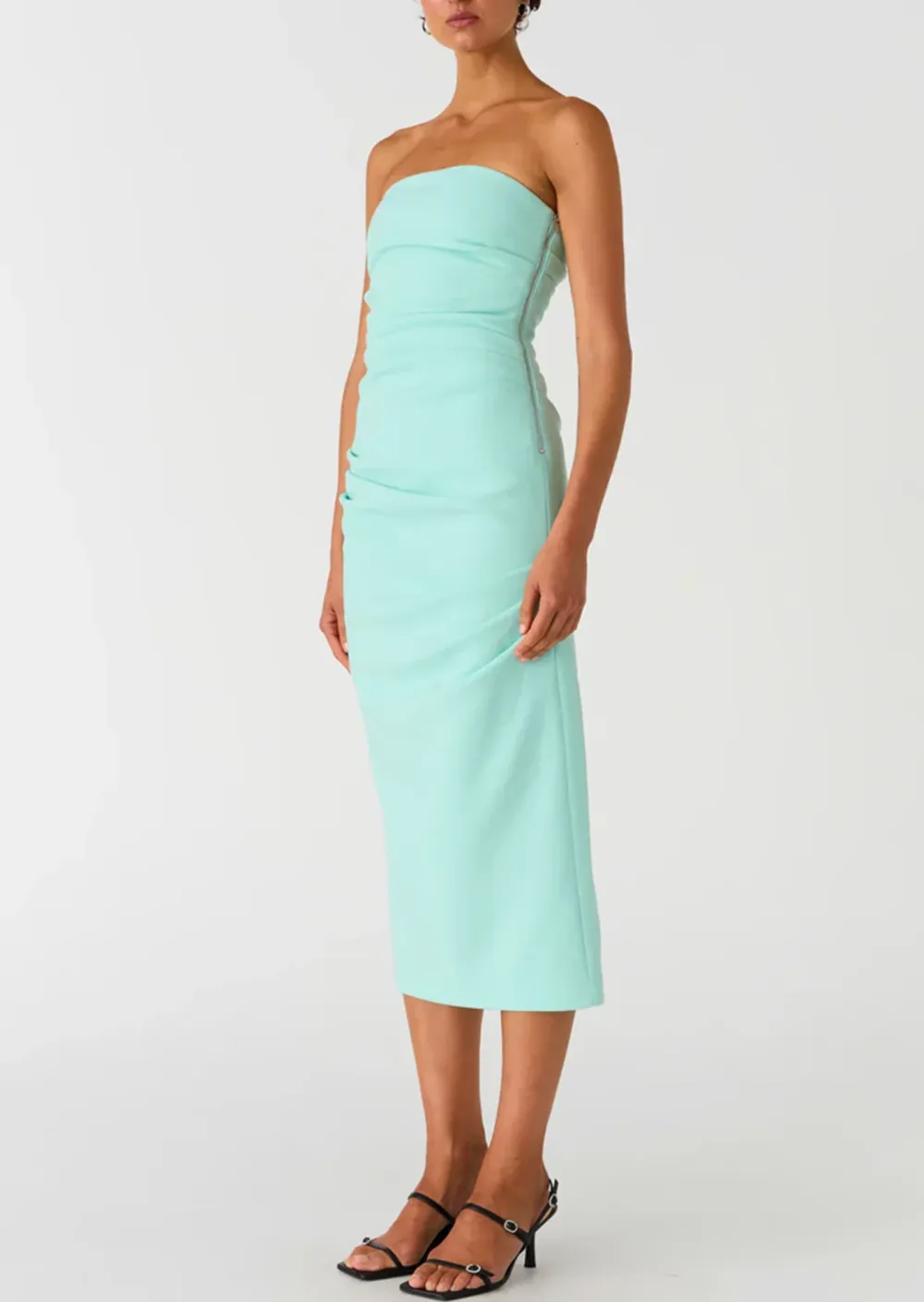 RUCHED STRAPLESS DRESS