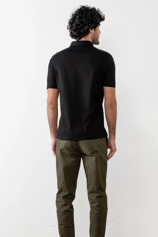 Black Cotton Jersey Polo Shirt