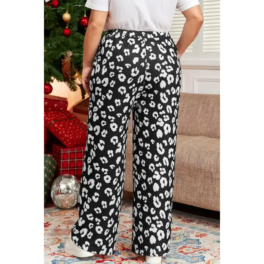 Plus Size Leopard Elastic Waist Pants
