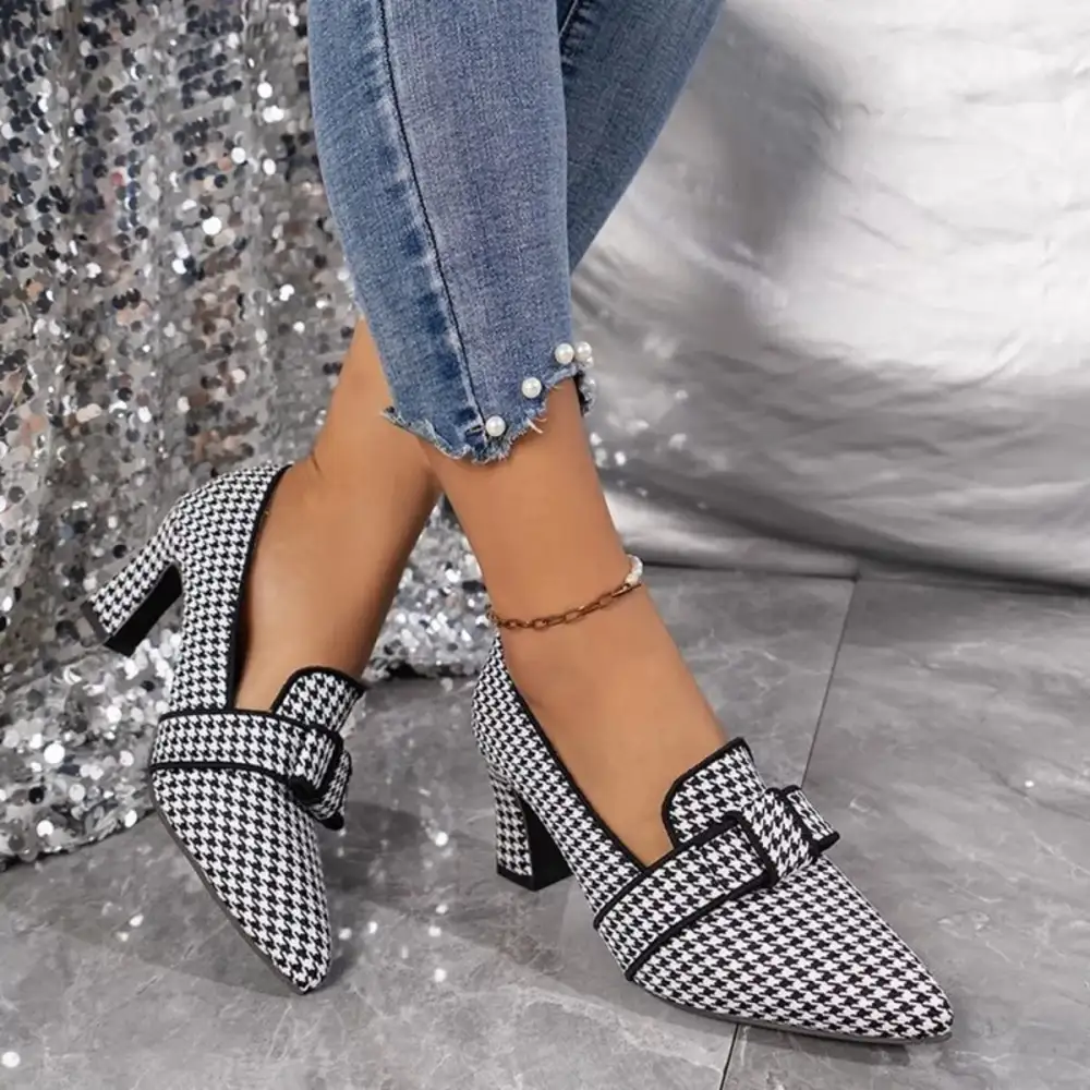 Pointed Toe Block Heel Pumps