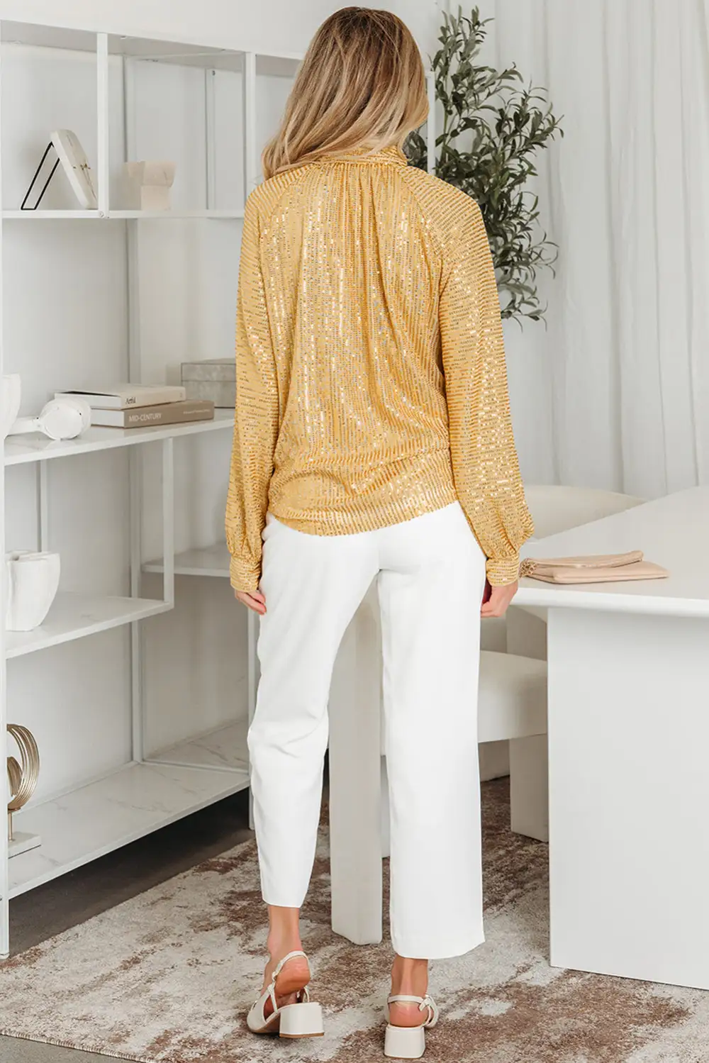 High Neck Button Front Blouse