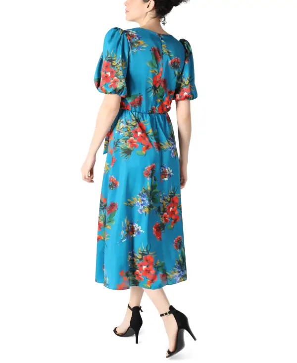 Puff Sleeve Front Tie Dress