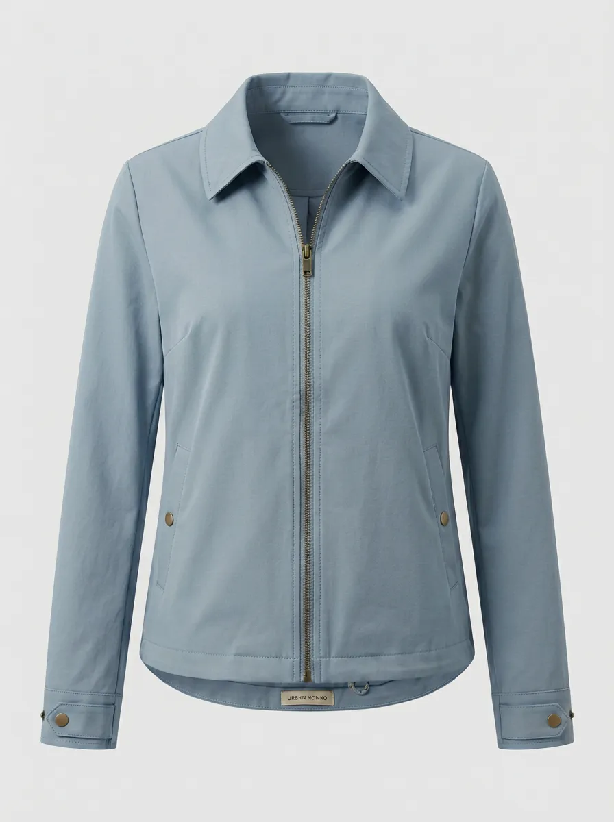 Utility Zip-Front Denim-Style Women's Casual Jacket