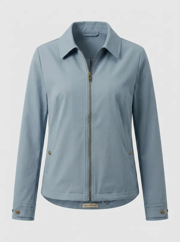 Utility Zip-Front Denim-Style Women's Casual Jacket
