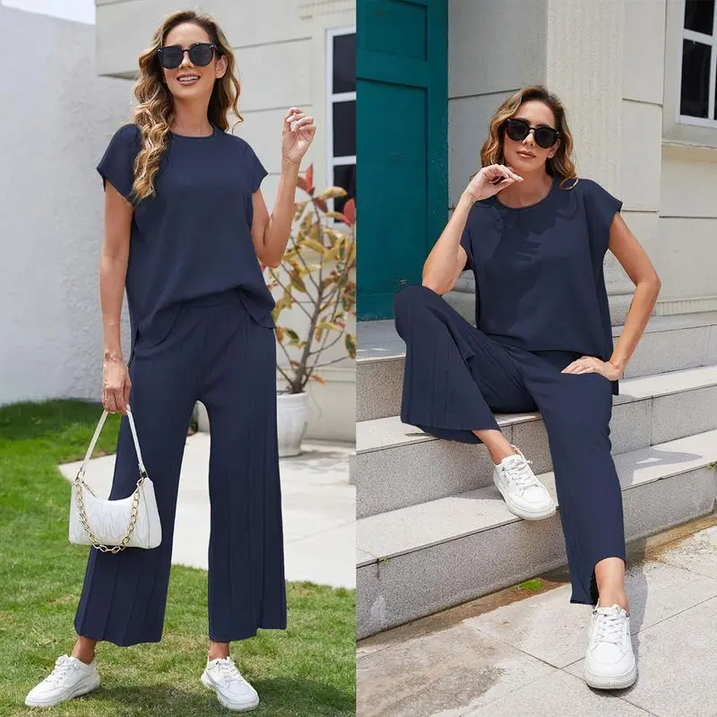 6PACK/9PACK-Knit Pullover Tops High Waisted Pants Outfits