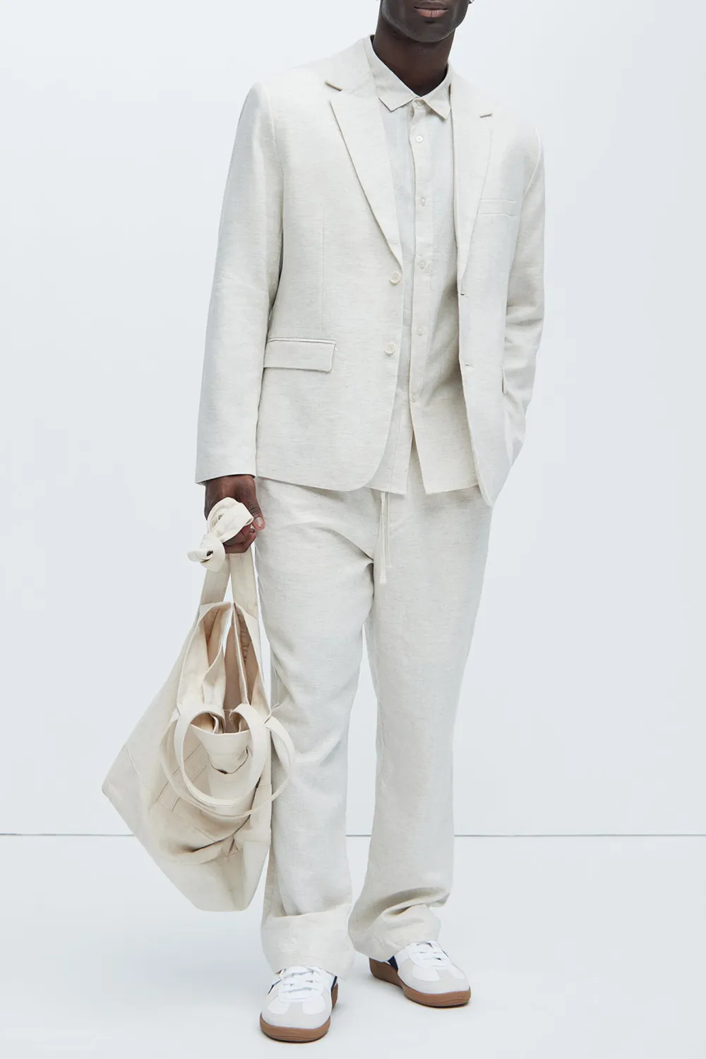 Slight Stretch Linen Suit Jacket - Black