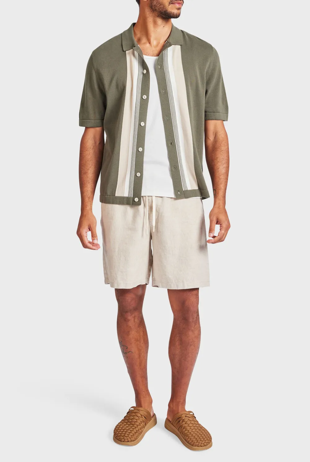 Smoke Pine Contrast Stripe Knit Shirt