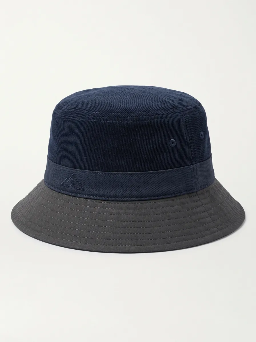 Rustic Mountain Motif Corduroy Bucket Hat in Embroidered Style