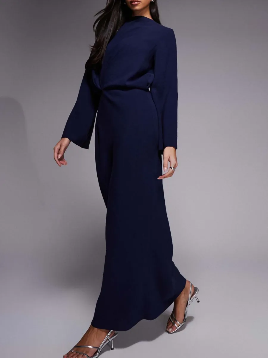 Knot-Waist Long Sleeve Dress