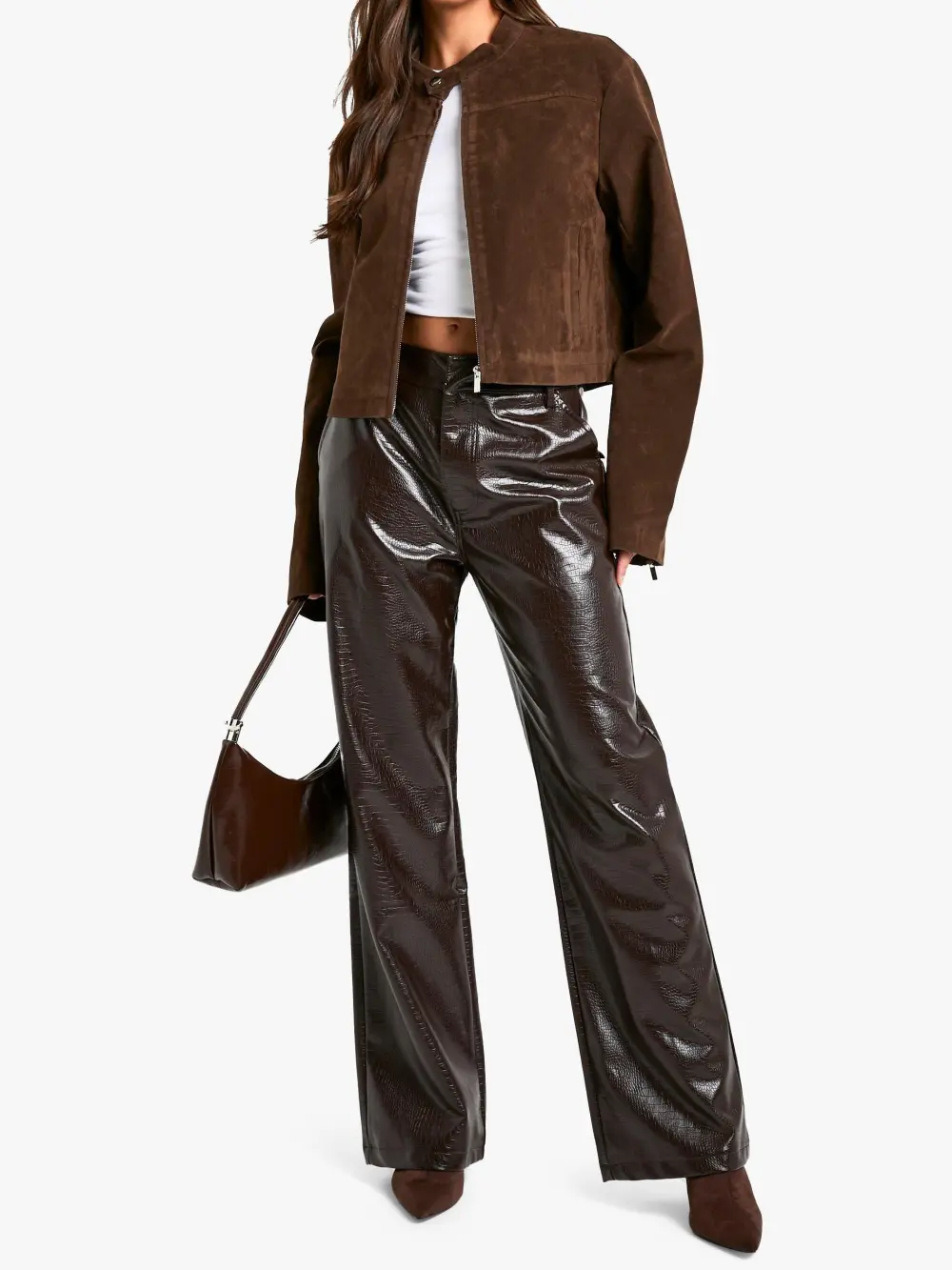 CHOCOLATE CROC PU STRAIGHT LEG PANTS