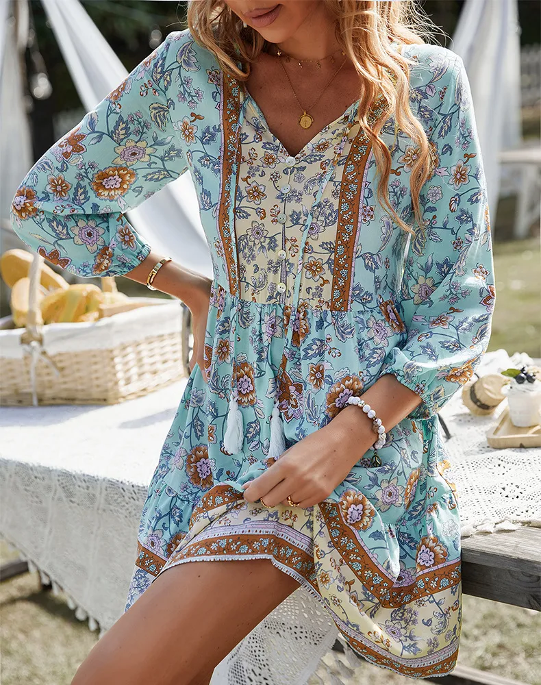 Bohemian Vacation Style Dress Short Skirt Positioning Flower Women's