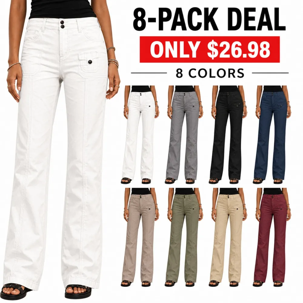Women's Seam Front Patch Pocket Mid Rise Straight Leg Pants