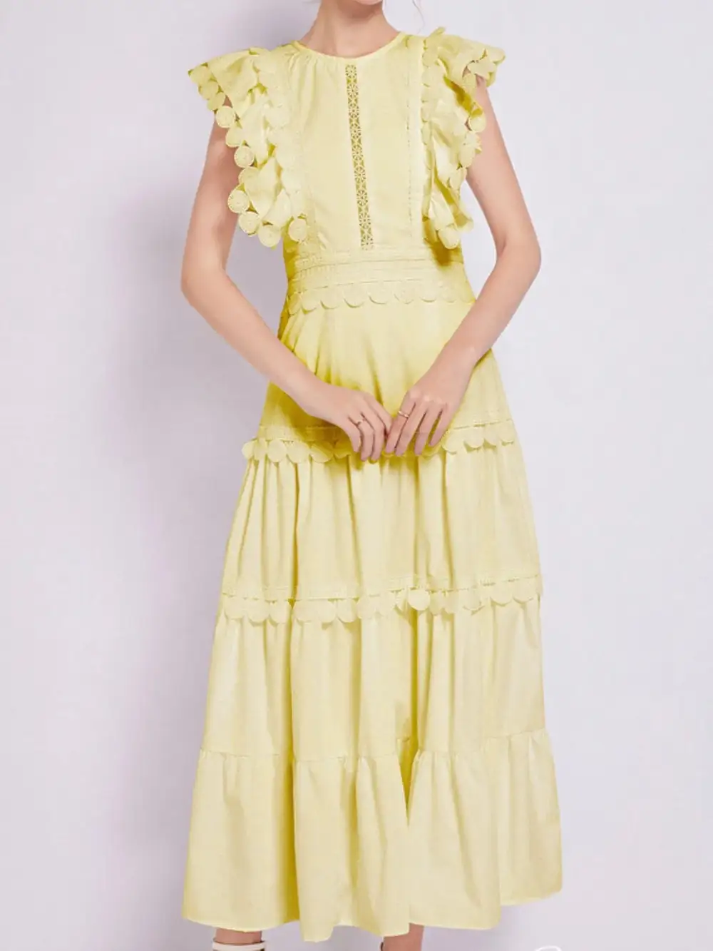 Embroidered Ruffle Tiered Dress Casual