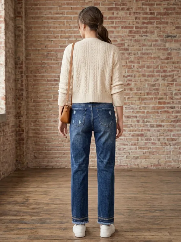 Women's High-Waisted Button-Fly Distressed Raw-Hem Denim Jeans