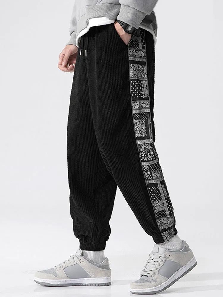 Corduroy Print Panel Pants
