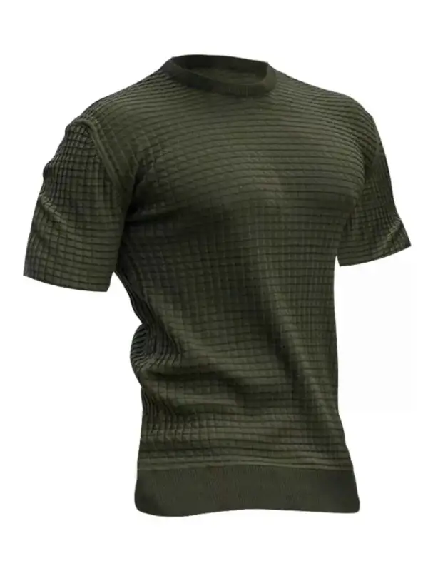 Textured Round Neck Short Sleeve T-Shirt