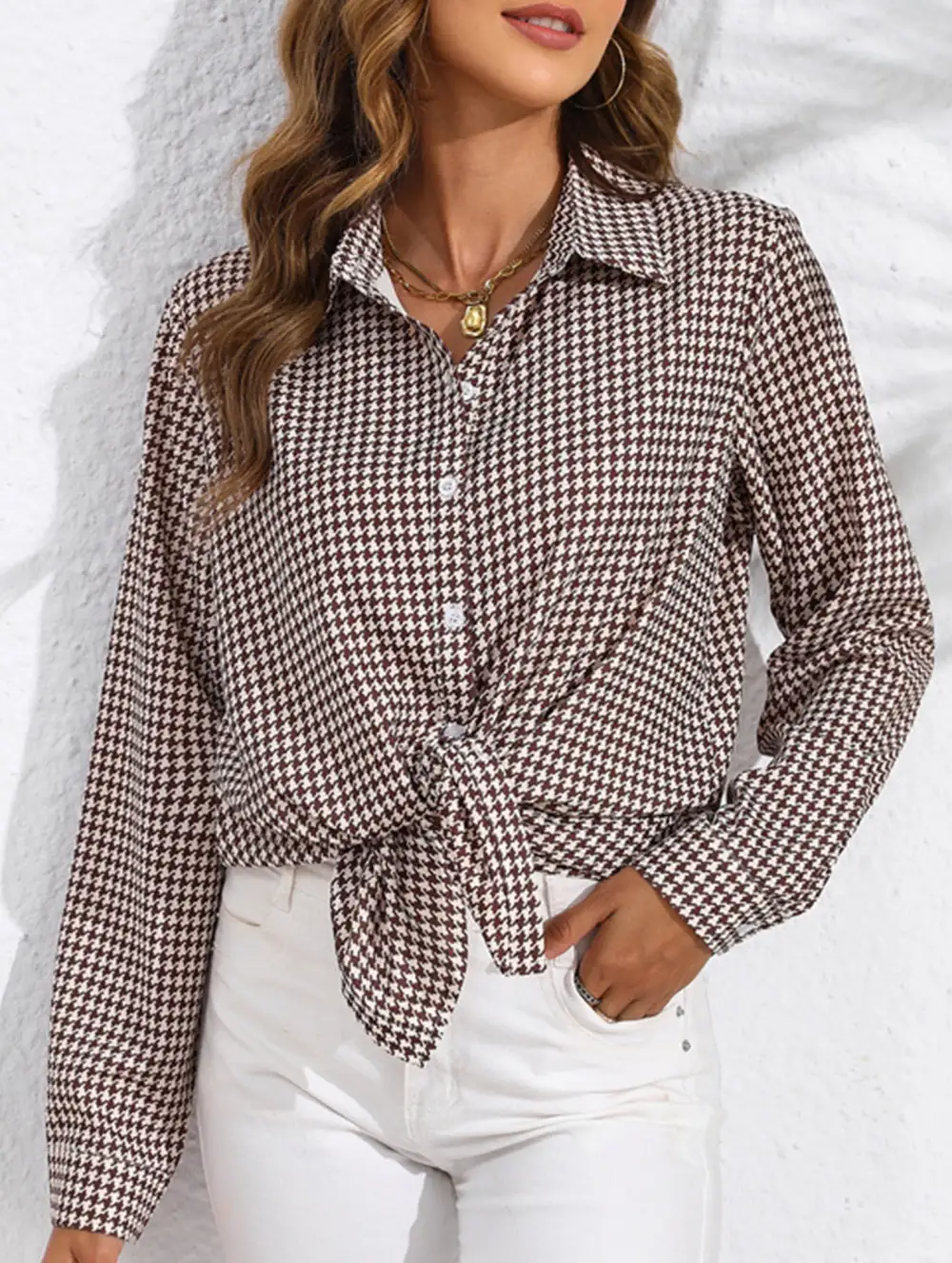 Plaid Loose Shirt with Collar Blouse
