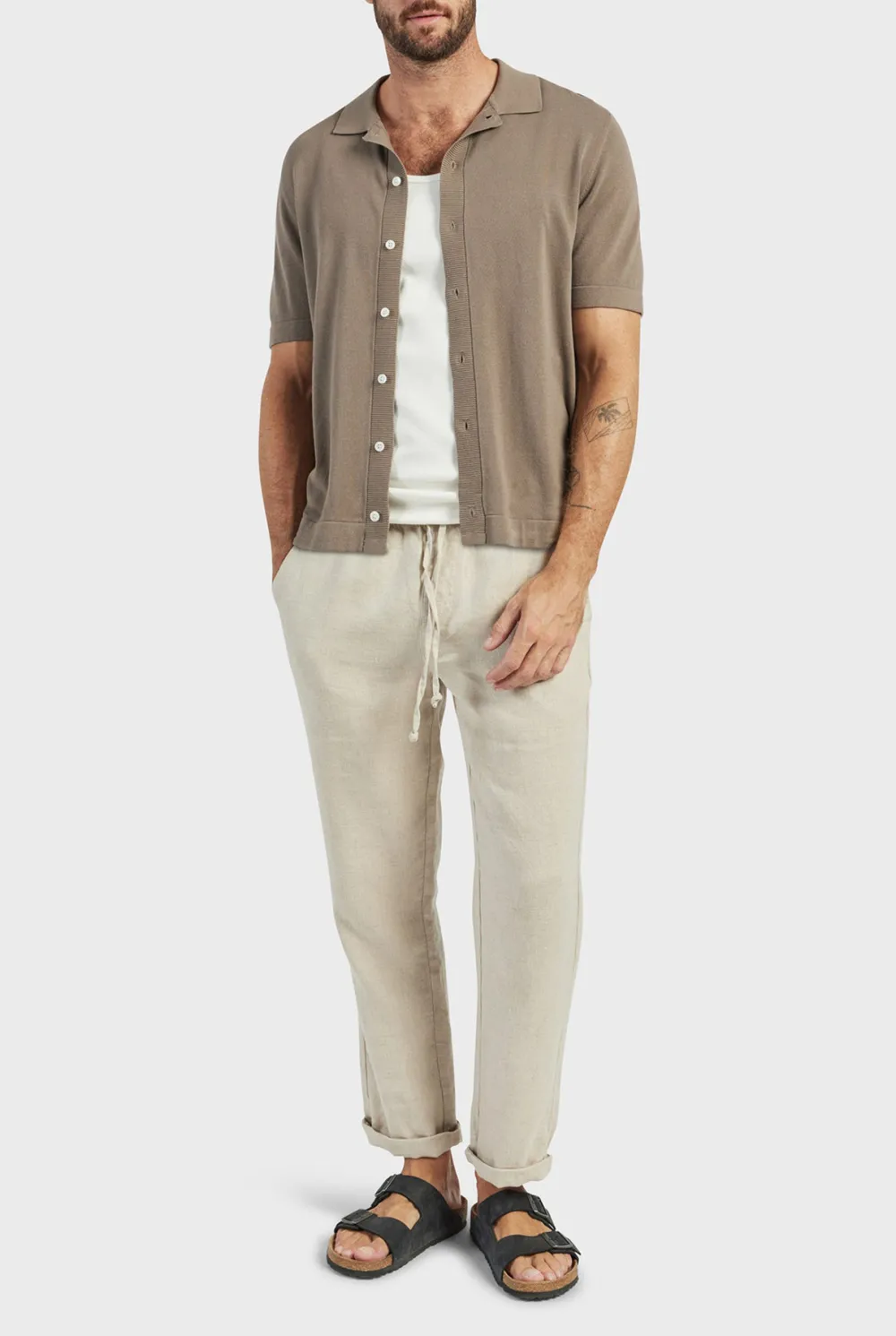 Jackson Rib Knit Polo-Nomad tan