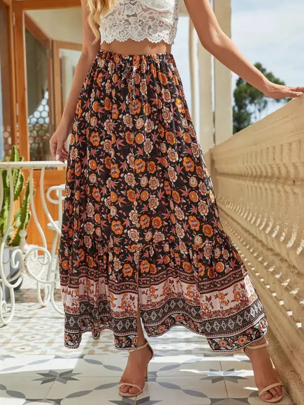 Print Slit Skirt