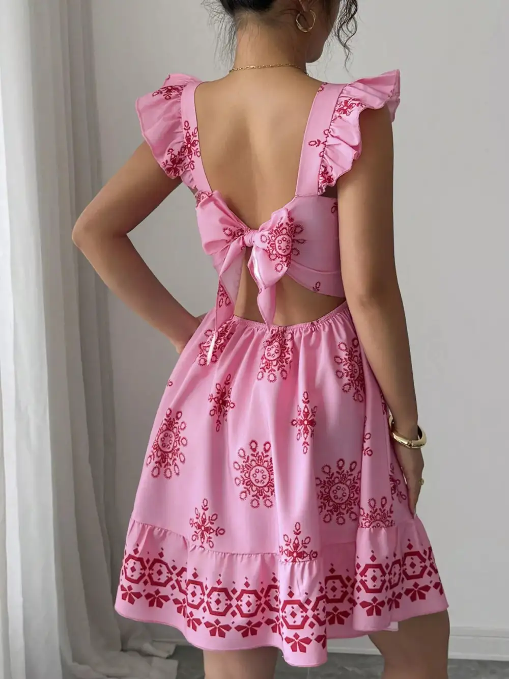 Bow Back Square Neck Mini Dress