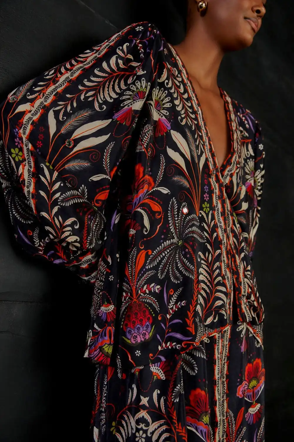 Beaded Mirror-Trim Button-Front Blouse