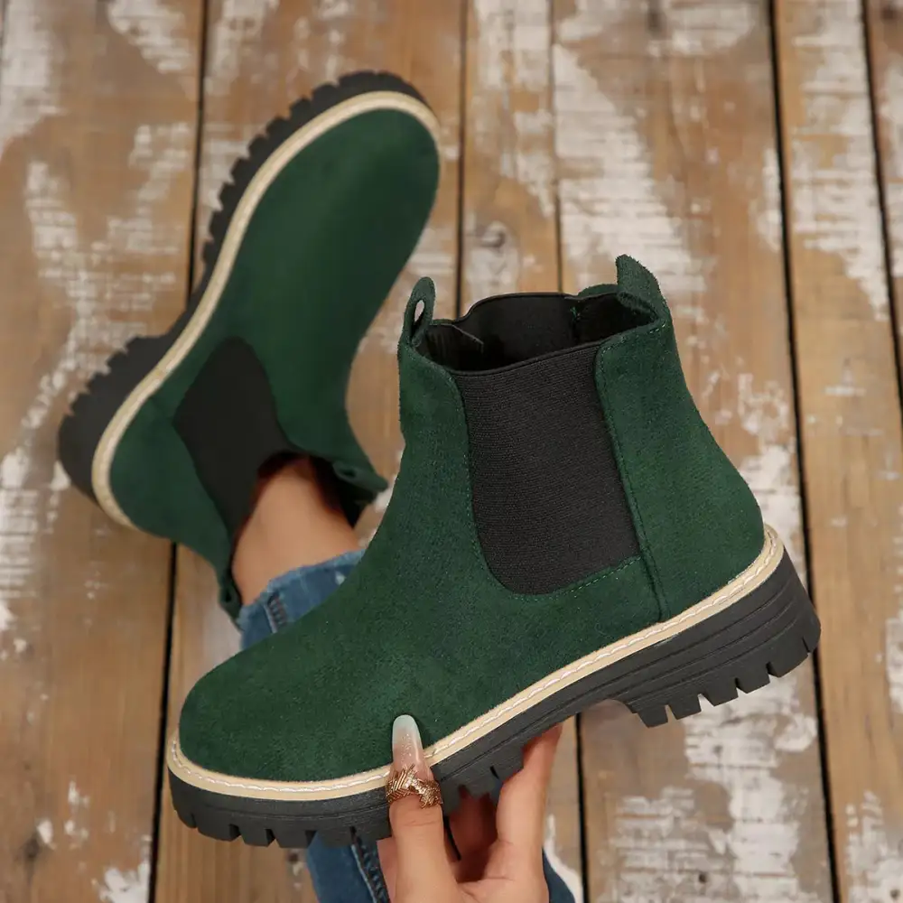 Layered Round Toe Block Heels Boots