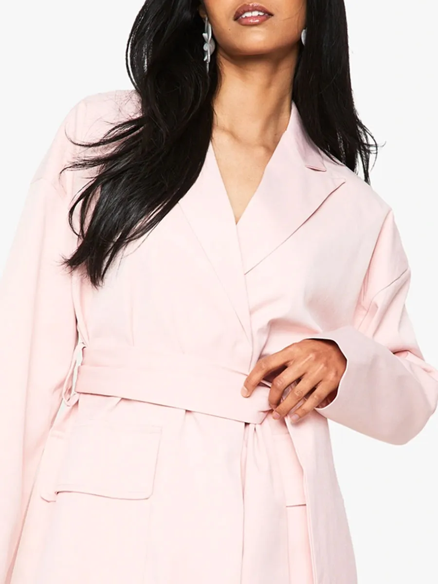 Women's Pink Belted Asymmetric Blazer Dress