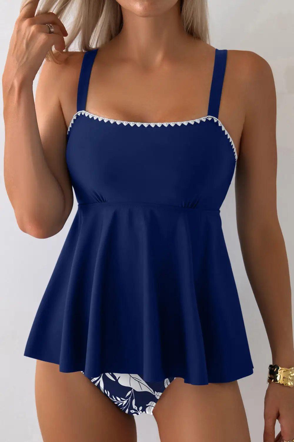 Resort Spaghetti Straps Contrasted Trim Tankini Set