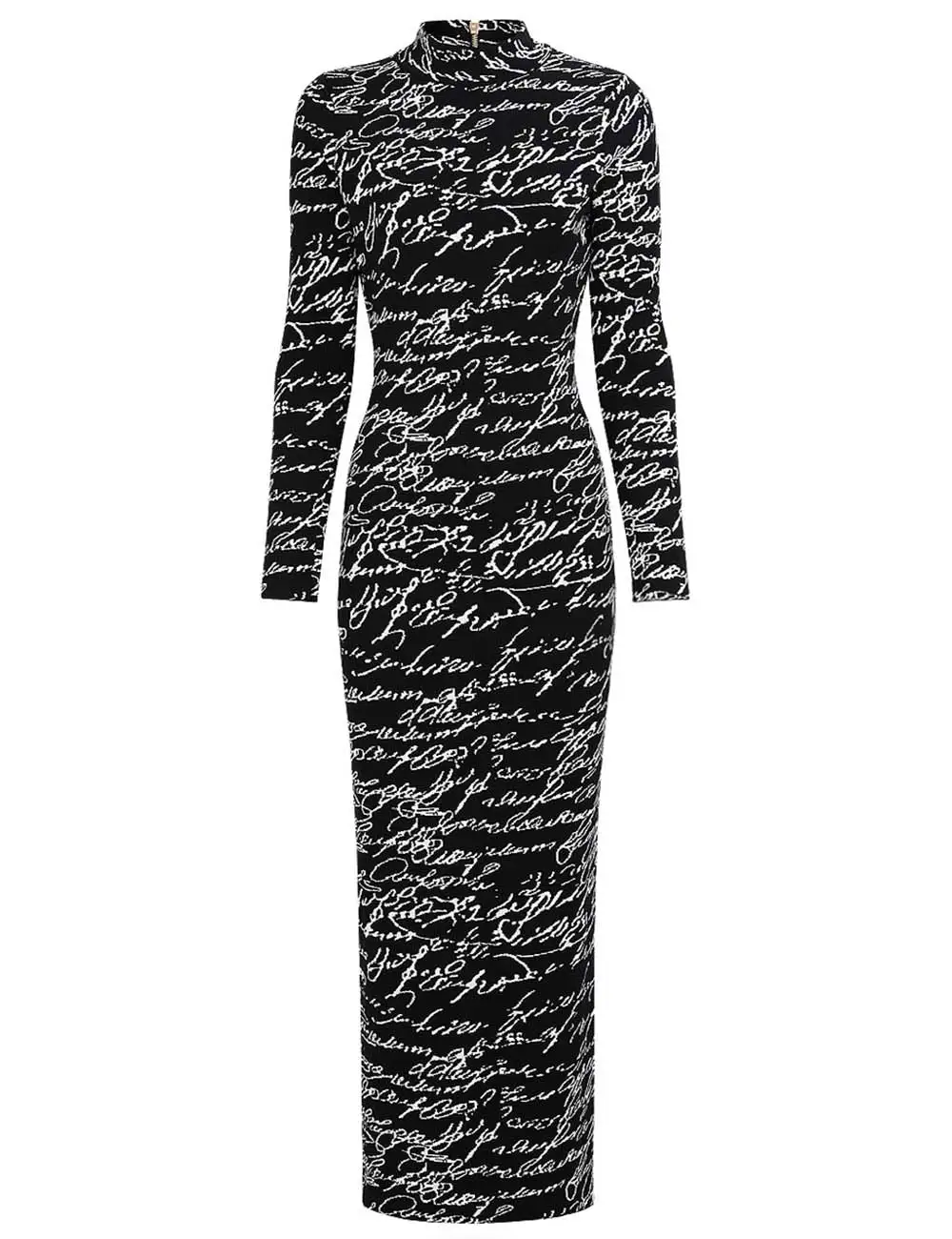 Mock Neck Letter Pattern Long Sleeves Bodycon Maxi Dress
