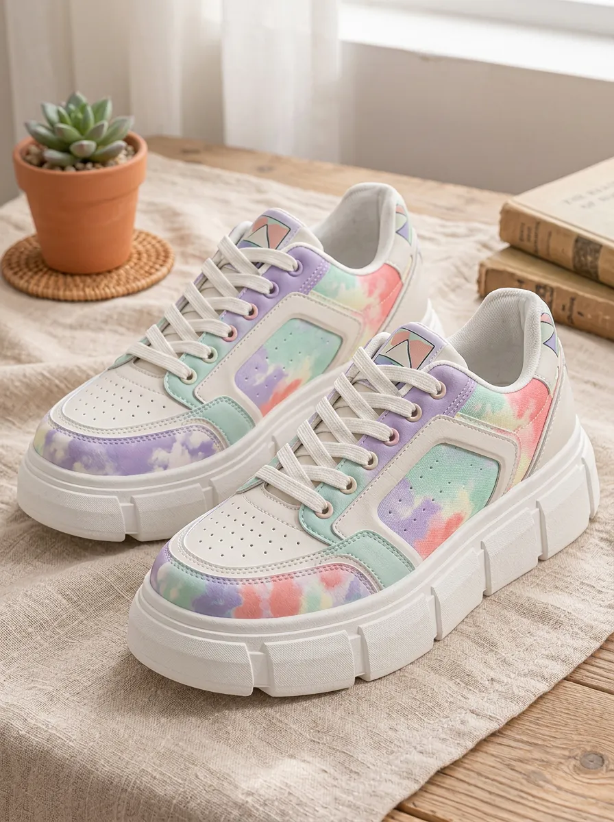 Women's Clean Pastel Tie-Dye Pattern Skate Shoes