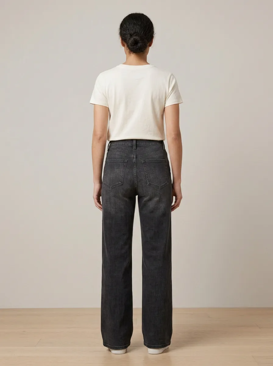 Versatile High-Rise Wide-Leg Washed Denim Jeans
