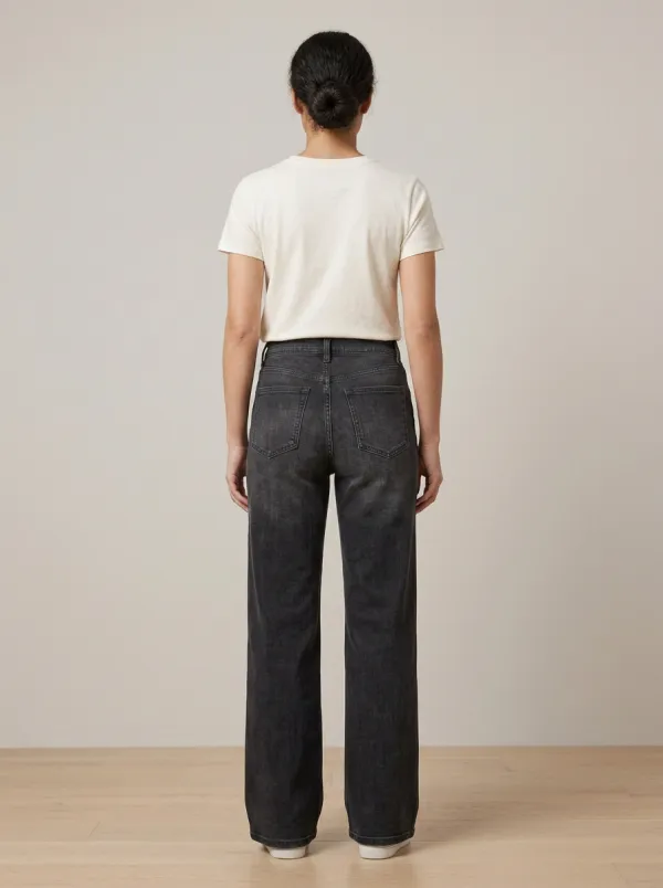 Versatile High-Rise Wide-Leg Washed Denim Jeans