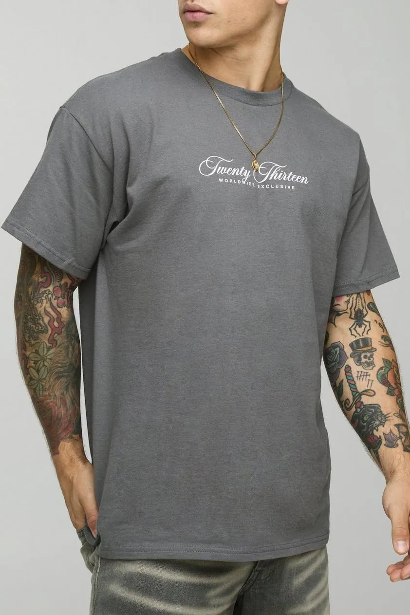 Grey Oversized Blurred Palm Print Graphic T-Shirt