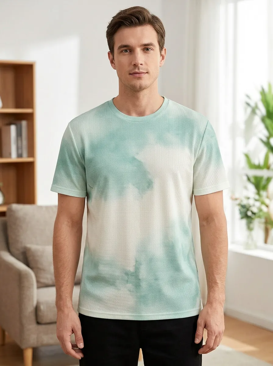 Men's Casual Summer Tie-dye Waffle Knit Artistic Crew Neck T-Shirt