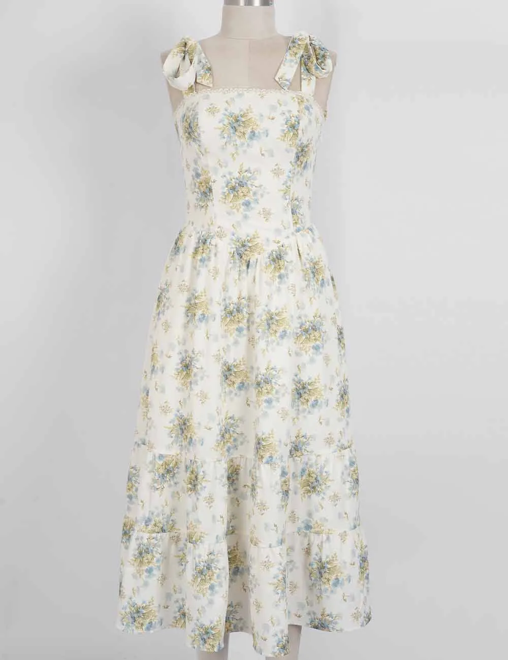 Strap Lace Trim Square Neck Midi Dress